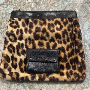Vintage Leopard Print and Black Leather Women's Bag